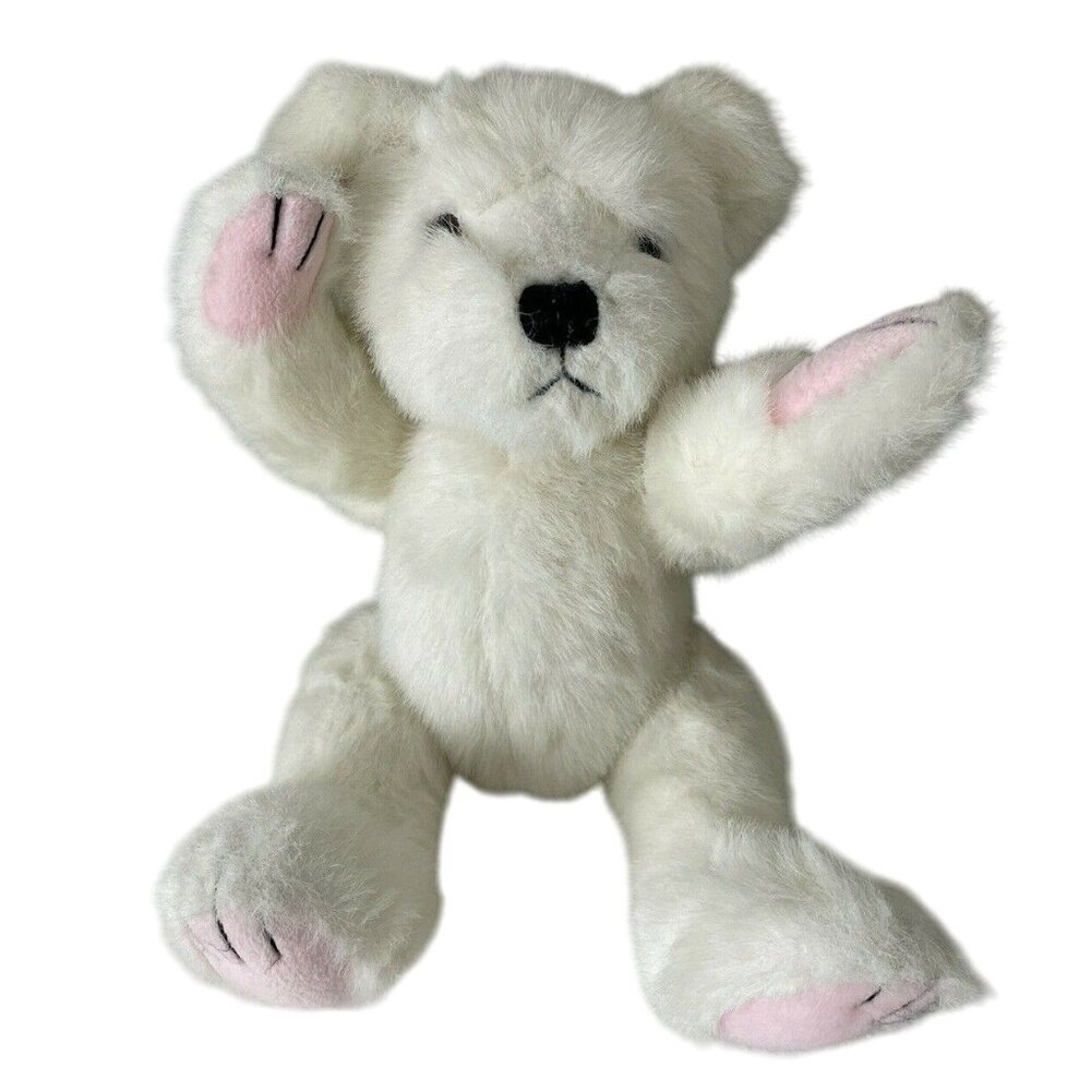 Vintage PBC International Teddy Bear Stuffed Plush White 18” Jointed Pink Paws